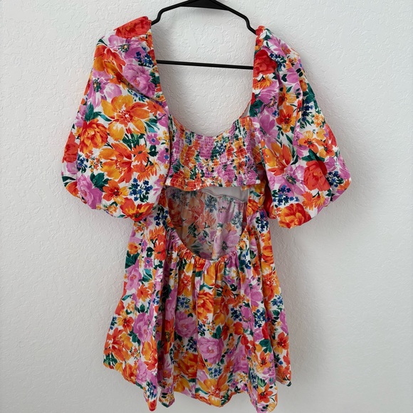 Altar'd State Cyndella Floral Puff Sleeve Mini Dress, Size Large - Picture 2 of 3